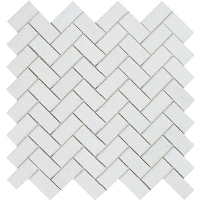 Thassos White Marble 1x2 Herringbone Polished Mosaic Tile - TILE AND MOSAIC DEPOT