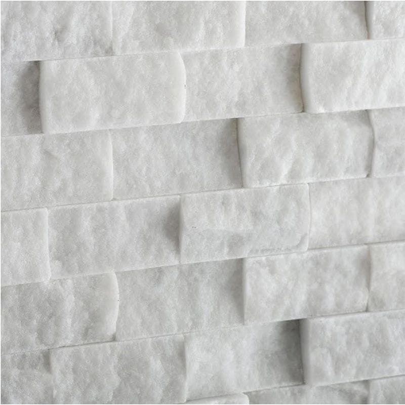 Thassos White Marble 1x2 Split Face Mosaic Tile - TILE AND MOSAIC DEPOT