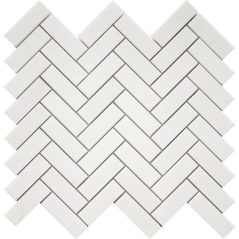 Thassos White Marble 1x3 Herringbone Honed Mosaic Tile - TILE AND MOSAIC DEPOT