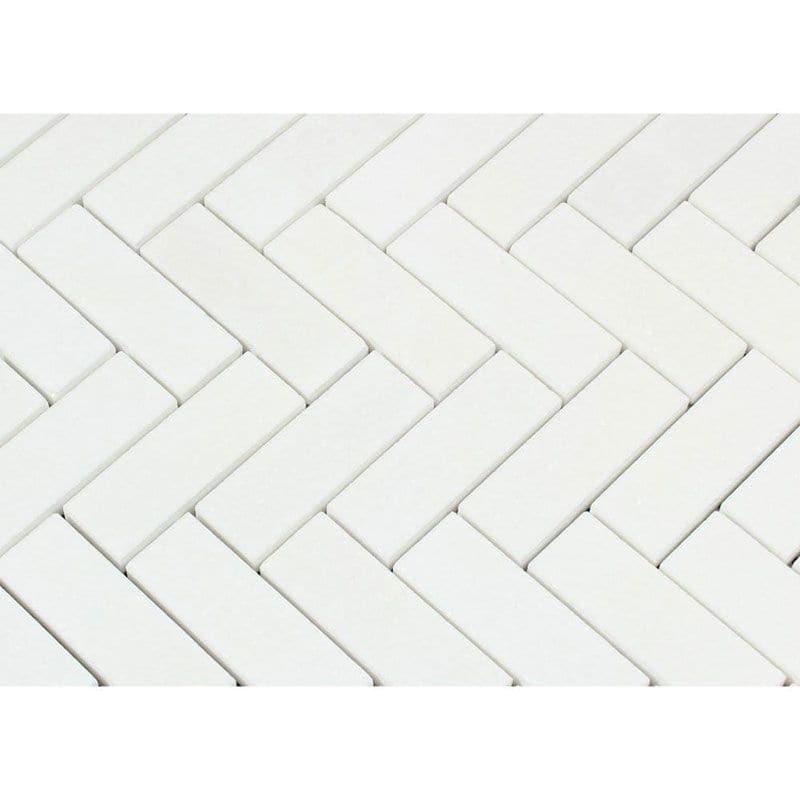 Thassos White Marble 1x3 Herringbone Honed Mosaic Tile - TILE AND MOSAIC DEPOT