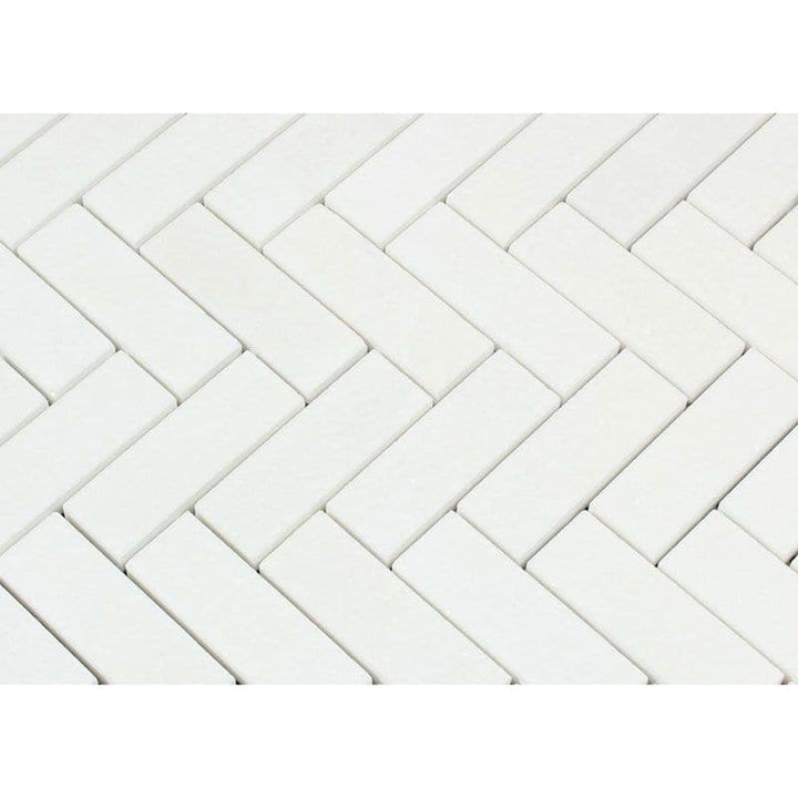 Thassos White Marble 1x3 Herringbone Honed Mosaic Tile - TILE AND MOSAIC DEPOT