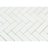 Thassos White Marble 1x3 Herringbone Honed Mosaic Tile - TILE AND MOSAIC DEPOT