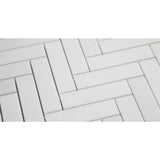 Thassos White Marble 1x4 Herringbone Honed Mosaic Tile.
