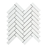 Thassos White Marble 1x4 Herringbone Polished Mosaic Tile.
