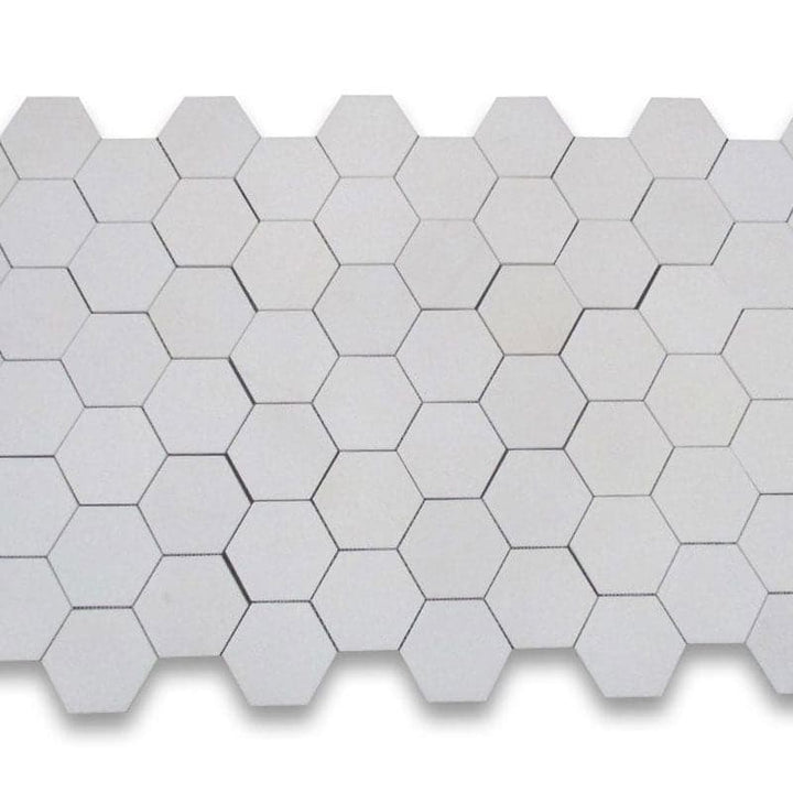 Thassos White Marble 2x2 Hexagon Polished Mosaic Tile - TILE AND MOSAIC DEPOT