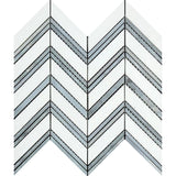 Thassos White Marble Chevron with Blue Strips Polished Mosaic Tile - TILE AND MOSAIC DEPOT