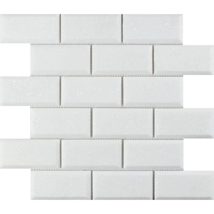 Thassos White Marble Deep-Beveled 2x4 Polished Mosaic Tile - TILE AND MOSAIC DEPOT