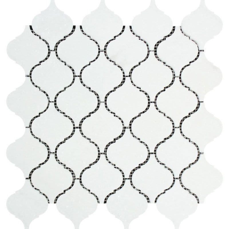 Thassos White Marble Lantern (Arabesque) Polished Mosaic Tile - TILE AND MOSAIC DEPOT
