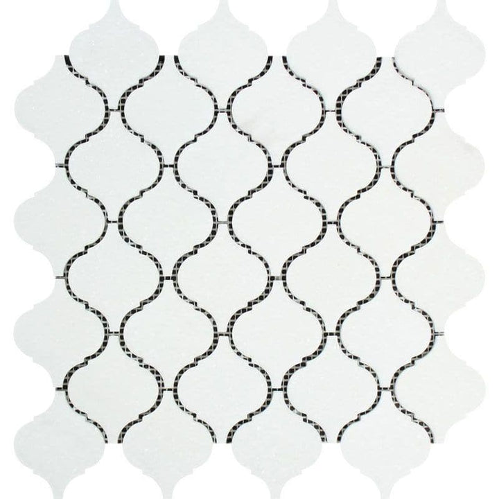 Thassos White Marble Lantern (Arabesque) Polished Mosaic Tile - TILE AND MOSAIC DEPOT