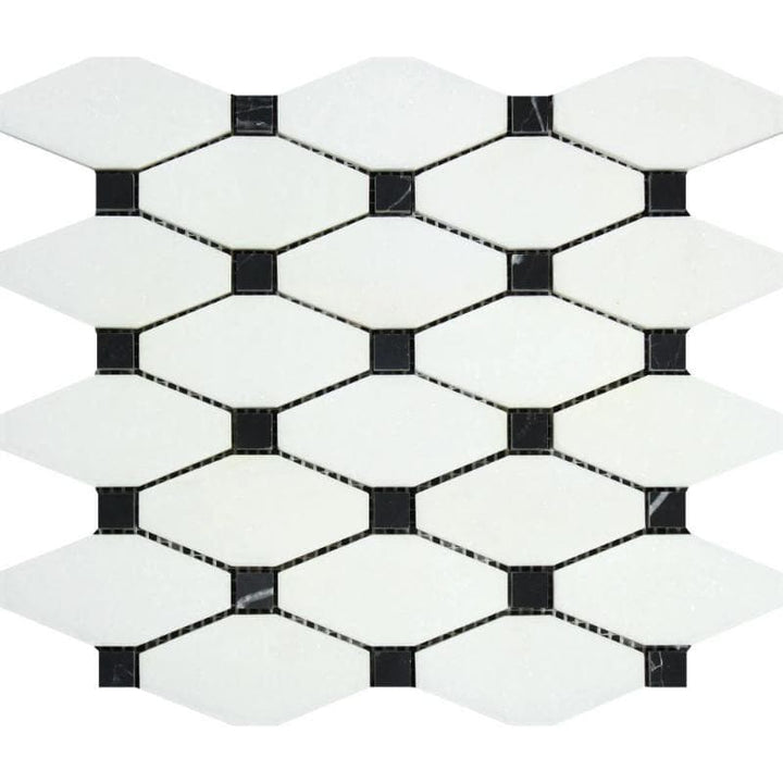 Thassos White Marble Octave with Black Dots Polished Mosaic Tile - TILE AND MOSAIC DEPOT