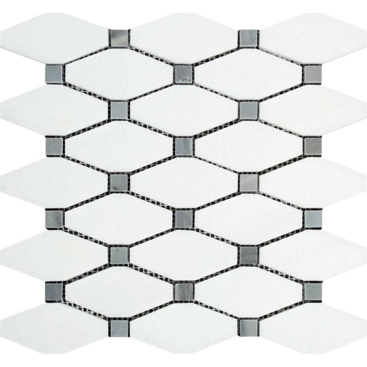 Thassos White Marble Octave with Blue Dots Polished Mosaic Tile - TILE AND MOSAIC DEPOT