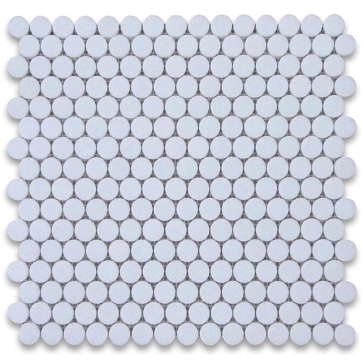Thassos White Marble Penny Round Polished Mosaic Tile - TILE AND MOSAIC DEPOT
