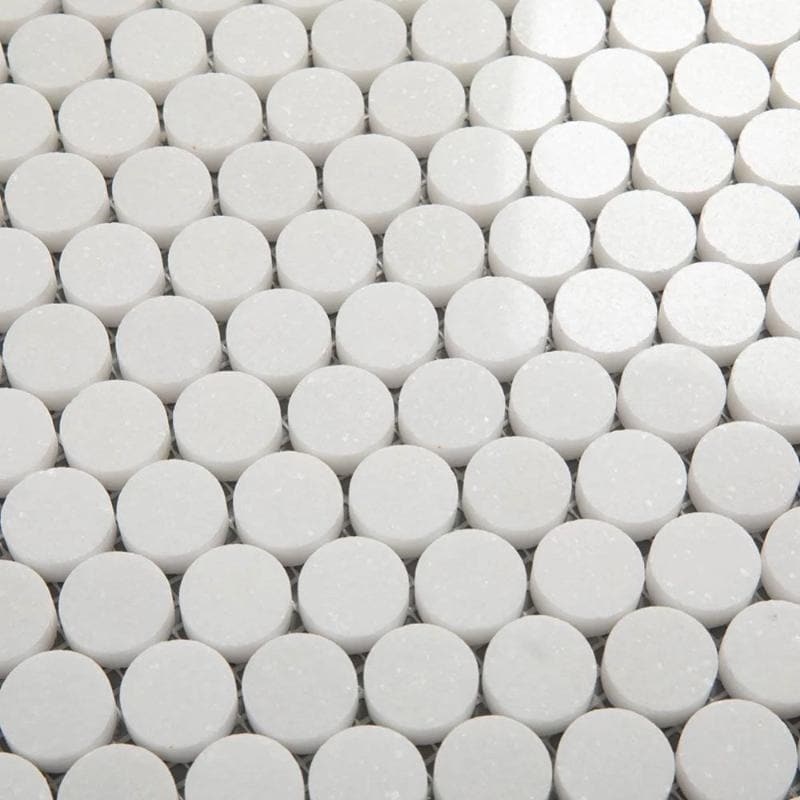 Thassos White Marble Penny Round Polished Mosaic Tile - TILE AND MOSAIC DEPOT