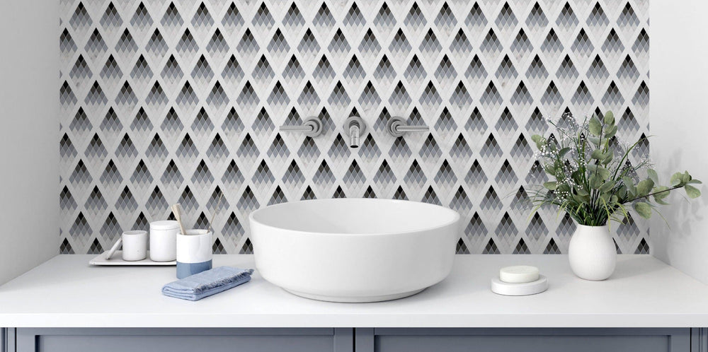 Thassos White Nero Marquina Bardiglio Marble Triangle Polished Mosaic Tile - TILE & MOSAIC DEPOT