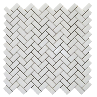 Thassos White Marble 1x2 Herringbone Honed Mosaic Tile - TILE AND MOSAIC DEPOT