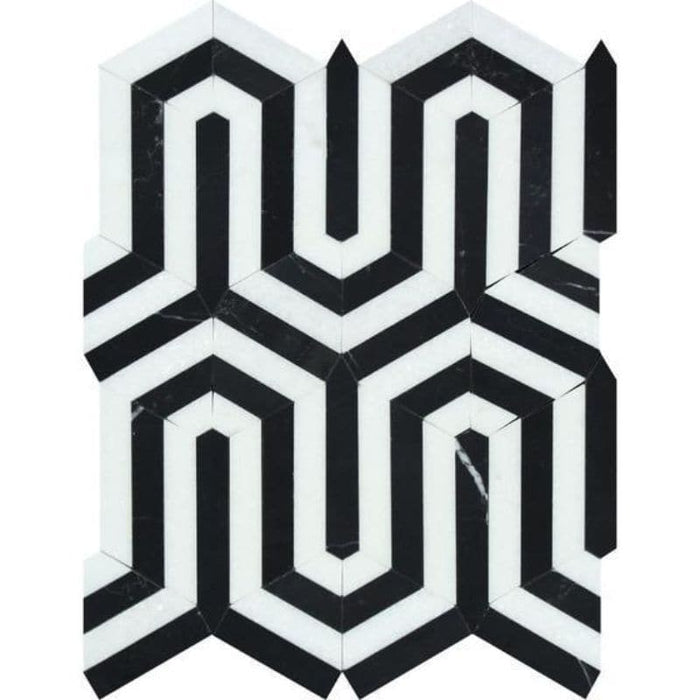 Thassos White and Black Marble Berlinetta Polished Mosaic Tile - TILE AND MOSAIC DEPOT