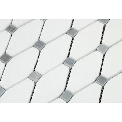 Thassos White Marble Octave with Blue Dots Honed Mosaic Tile - TILE AND MOSAIC DEPOT