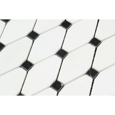 Thassos White Marble Octave with Black Dots Polished Mosaic Tile - TILE AND MOSAIC DEPOT