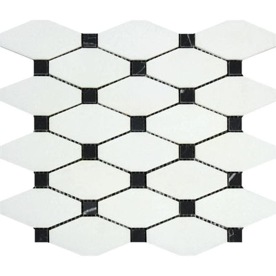 Thassos White Marble Octave with Black Dots Polished Mosaic Tile - TILE AND MOSAIC DEPOT