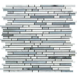 Thassos White Marble Cararra Blue Bamboo Sticks Polished Mosaic Tile - TILE AND MOSAIC DEPOT