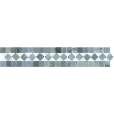 2 x 12 Polished Thassos White Marble BIAS Border w/ Blue-Gray Dots.