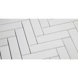 Thassos White Marble 1x4 Herringbone Polished Mosaic Tile.