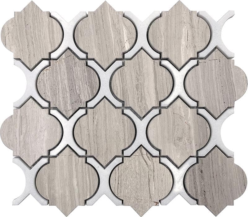 grey wooden trellis WATERJET TRELLIS 28 Thassos White/Wooden Grey Mosaic Tile