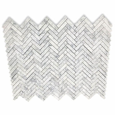 White Carrara Marble 1x4 Herringbone Polished Mosaic Tile - TILE AND MOSAIC DEPOT