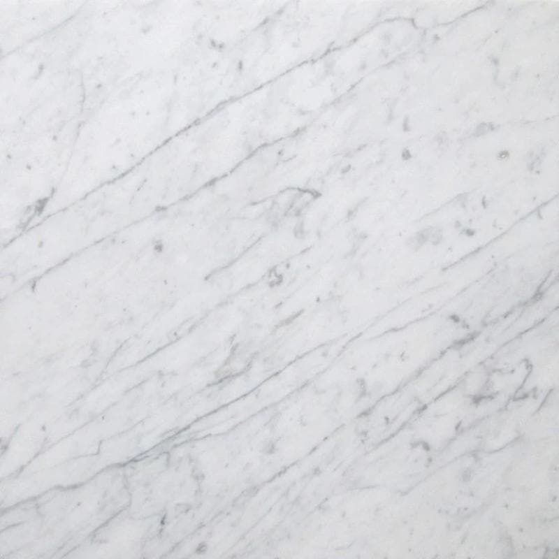 White Carrara marble 18x18 honed natural stone tile with grey veining, ideal for elegant flooring and wall applications.