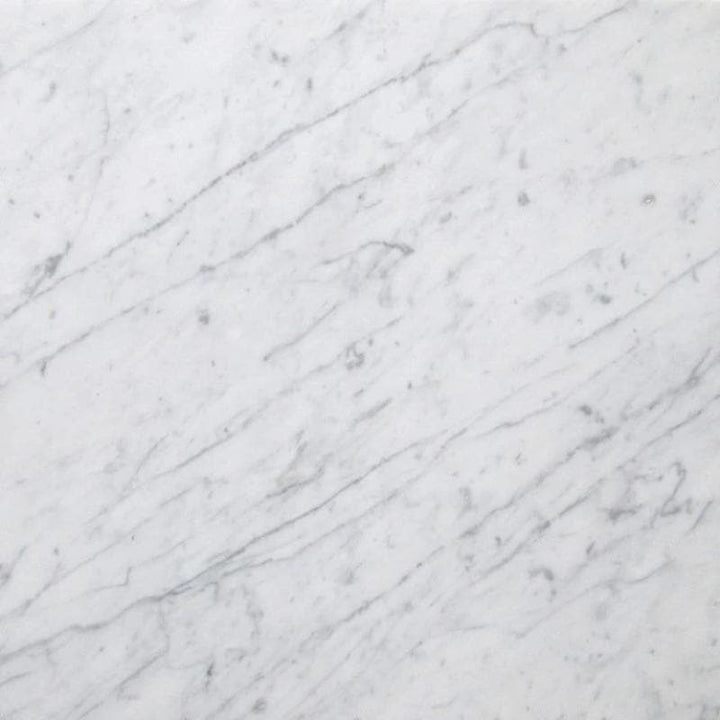 White Carrara marble 18x18 honed natural stone tile with grey veining, ideal for elegant flooring and wall applications.