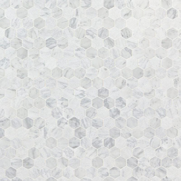 White Carrara Marble 1x1 Hexagon Honed Mosaic Tile - TILE AND MOSAIC DEPOT
