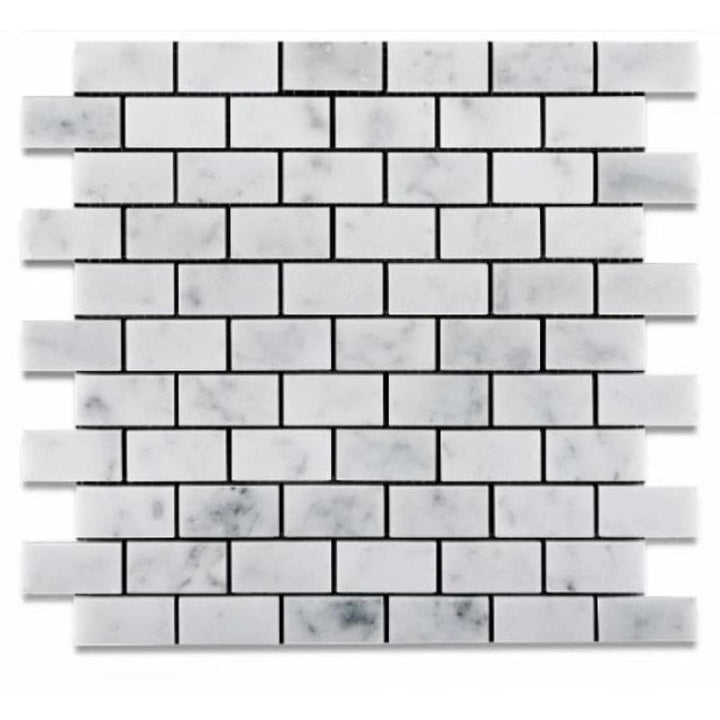 White Carrara Marble 1x2 Polished Mosaic Tile - TILE AND MOSAIC DEPOT
