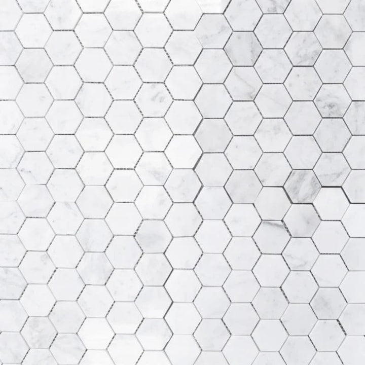 White Carrara Marble 2x2 Hexagon Honed Mosaic Tile - TILE AND MOSAIC DEPOT