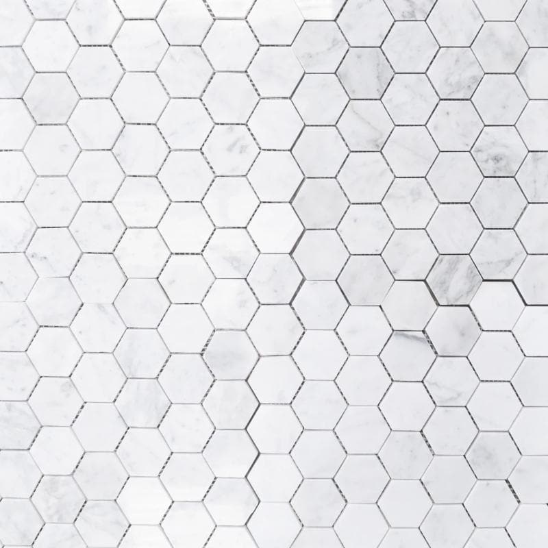 White Carrara Marble 2x2 Hexagon Polished Mosaic Tile - TILE AND MOSAIC DEPOT
