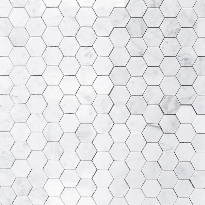 White Carrara Marble 2x2 Hexagon Polished Mosaic Tile - TILE AND MOSAIC DEPOT