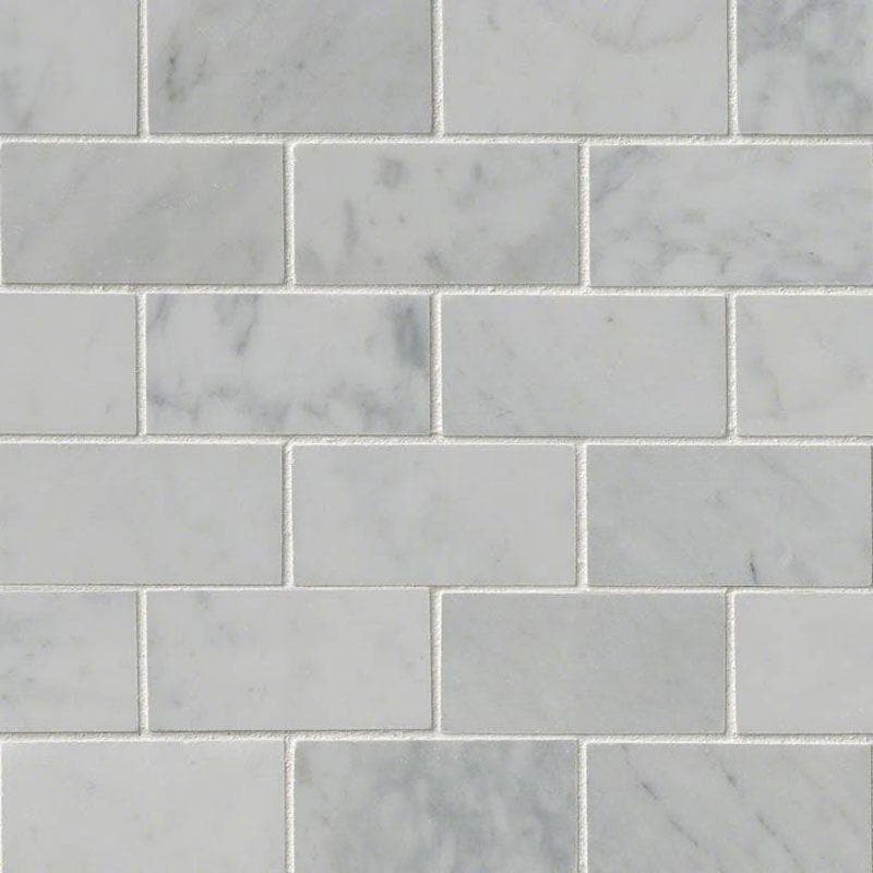White Carrara Marble 2x4 Honed Mosaic Tile - TILE AND MOSAIC DEPOT
