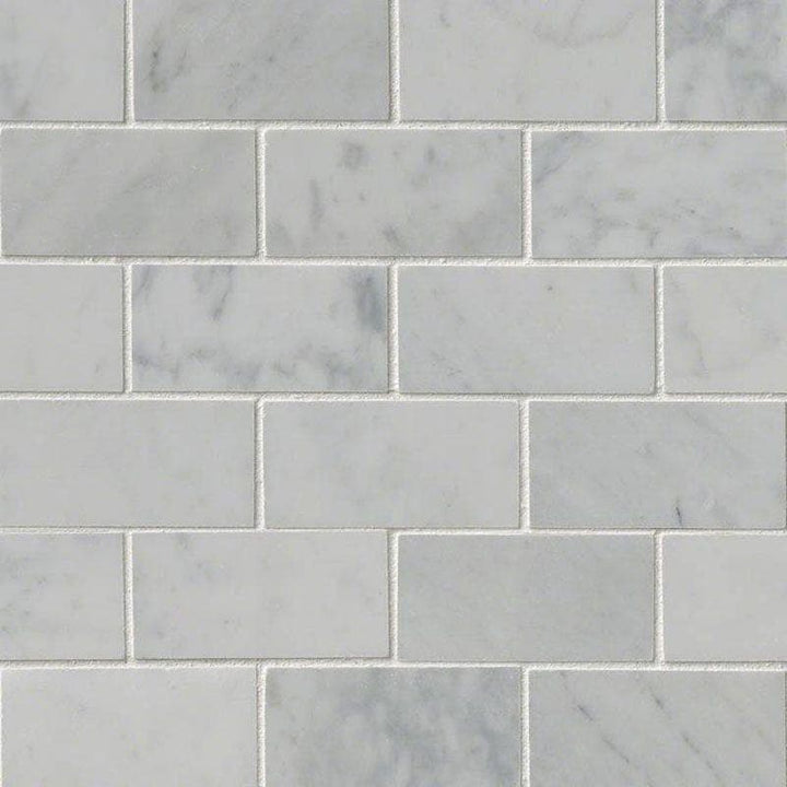 White Carrara Marble 2x4 Honed Mosaic Tile - TILE AND MOSAIC DEPOT