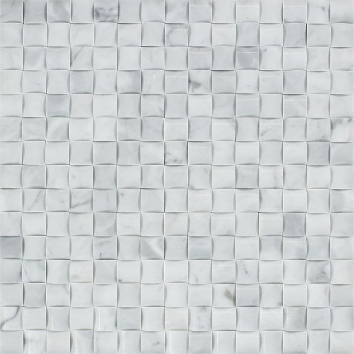 White Carrara Marble 3D Pillow Polished Mosaic Tile - TILE AND MOSAIC DEPOT