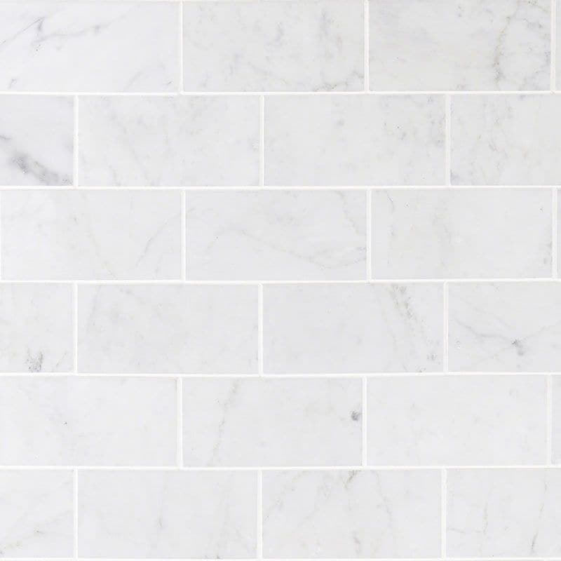 White Carrara Marble 3x6 Honed Tile - TILE AND MOSAIC DEPOT