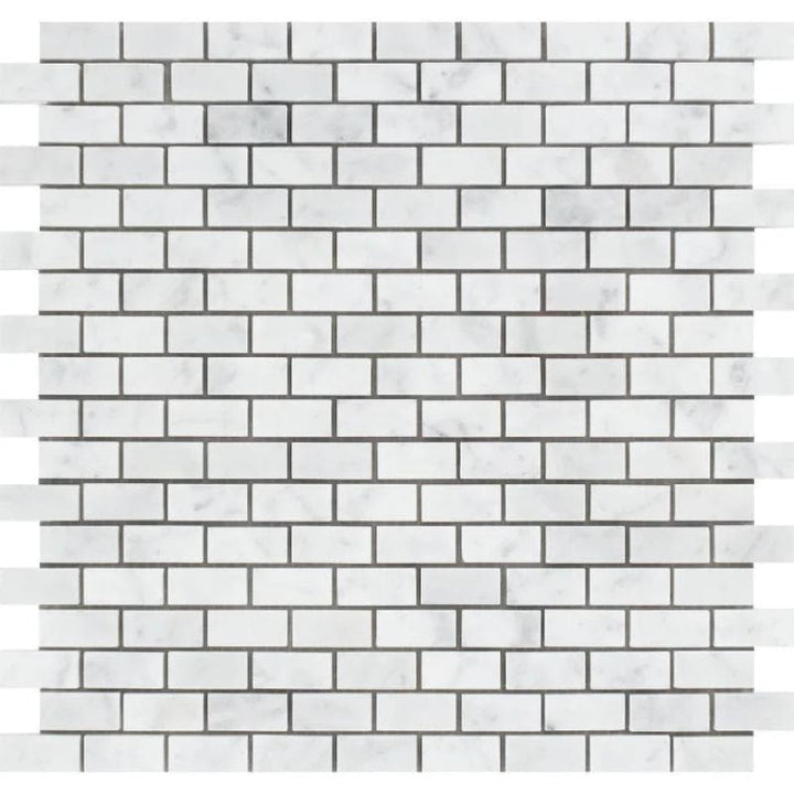 White Carrara Marble 5/8x1 1/4 Polished Mosaic Tile - TILE AND MOSAIC DEPOT