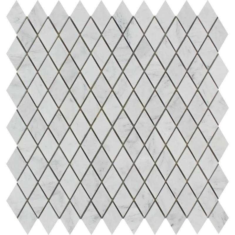 White Carrara Marble Honed 1x2 Diamond Mosaic Tile - TILE AND MOSAIC DEPOT