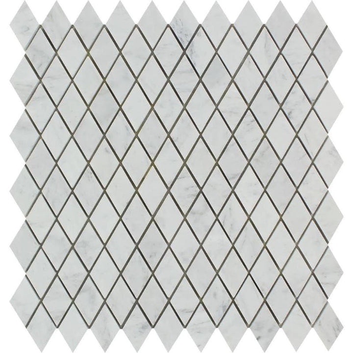 White Carrara Marble Honed 1x2 Diamond Mosaic Tile - TILE AND MOSAIC DEPOT
