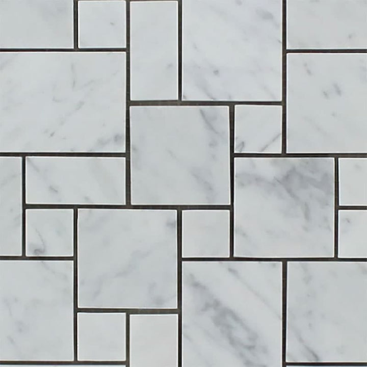 White Carrara Marble Micro Mini Pattern Polished Mosaic Tile - TILE AND MOSAIC DEPOT