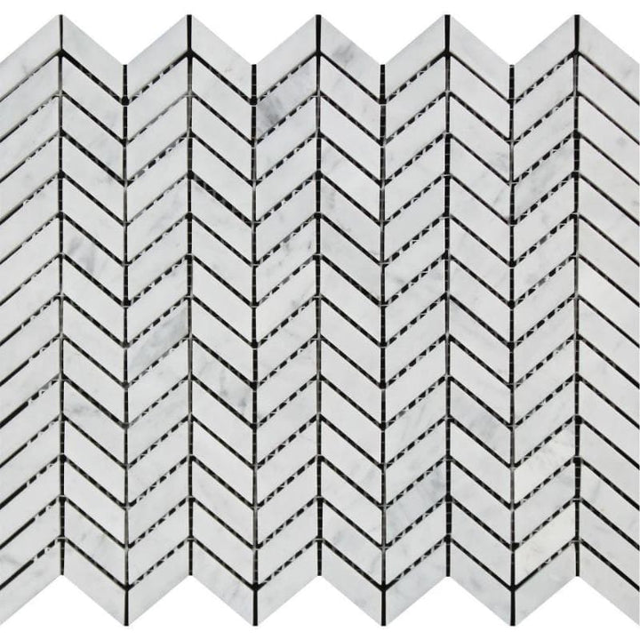 White Carrara Marble Mini Chevron Honed Mosaic Tile - TILE AND MOSAIC DEPOT