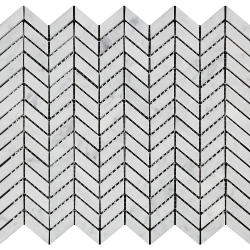 White Carrara Marble Mini Chevron Polished Mosaic Tile - TILE AND MOSAIC DEPOT