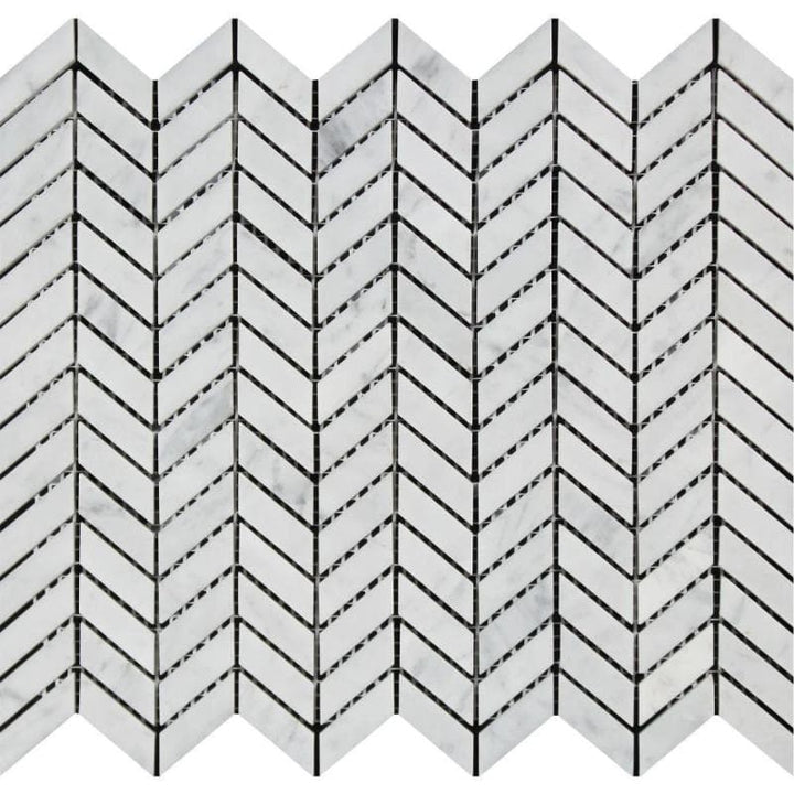 White Carrara Marble Mini Chevron Polished Mosaic Tile - TILE AND MOSAIC DEPOT