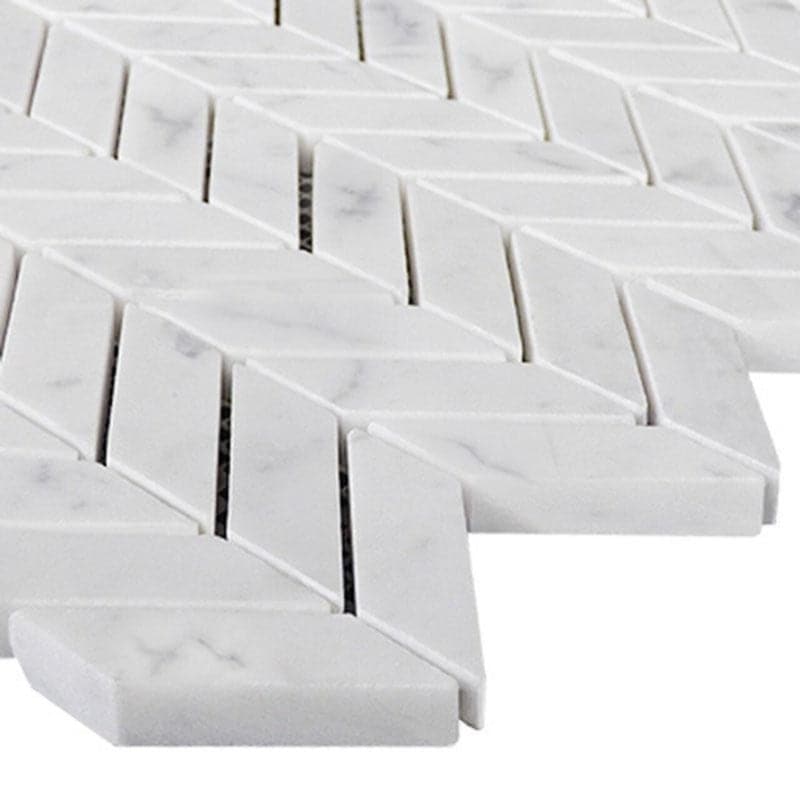 White Carrara Marble Mini Chevron Polished Mosaic Tile - TILE AND MOSAIC DEPOT
