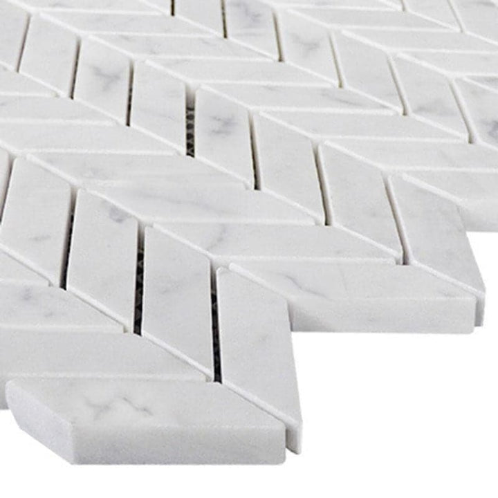 White Carrara Marble Mini Chevron Polished Mosaic Tile - TILE AND MOSAIC DEPOT