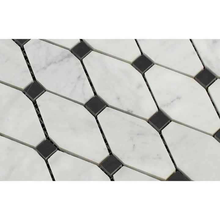 White Carrara Marble Octave with Black Dots Honed Mosaic Tile - TILE AND MOSAIC DEPOT