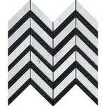 White Carrara Marble Chevron with Black Strips Honed Mosaic Tile - TILE AND MOSAIC DEPOT
